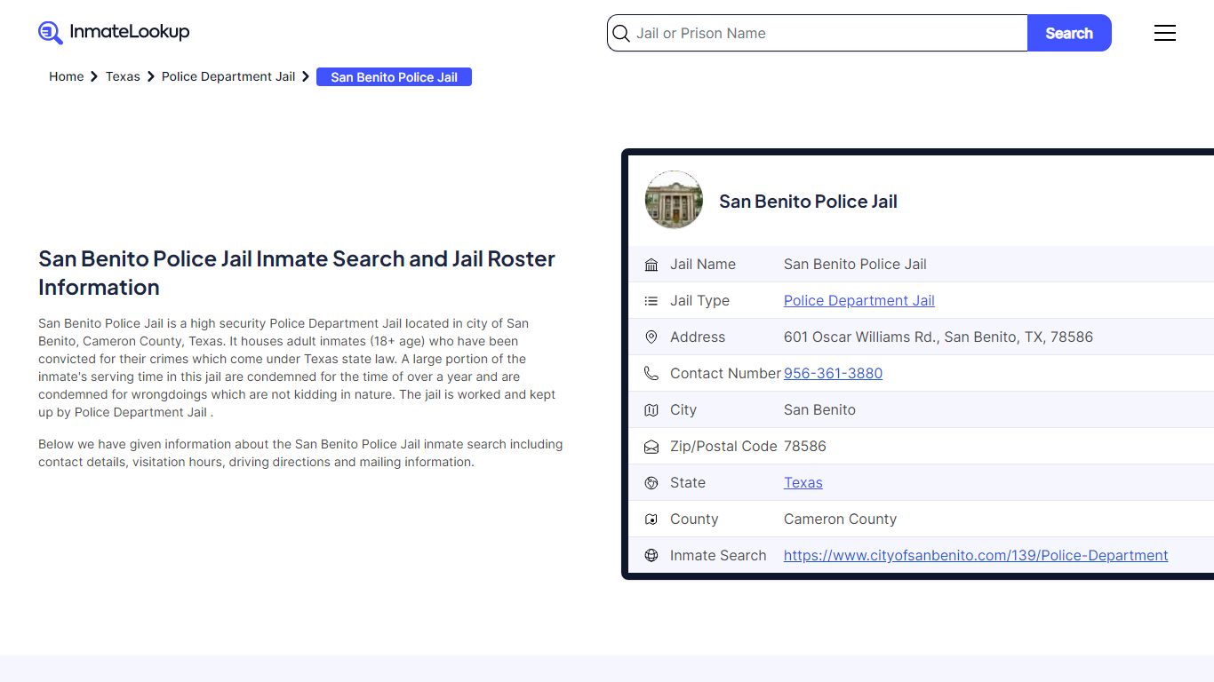 San Benito Police Jail Inmate Search - San Benito Texas - Inmate Lookup