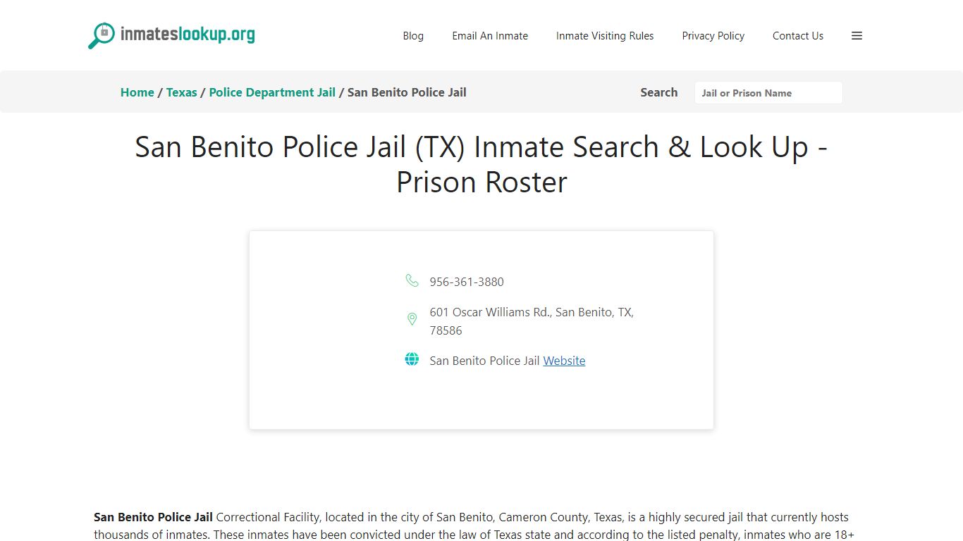 San Benito Police Jail (TX) Inmate Search & Look Up - Prison Roster